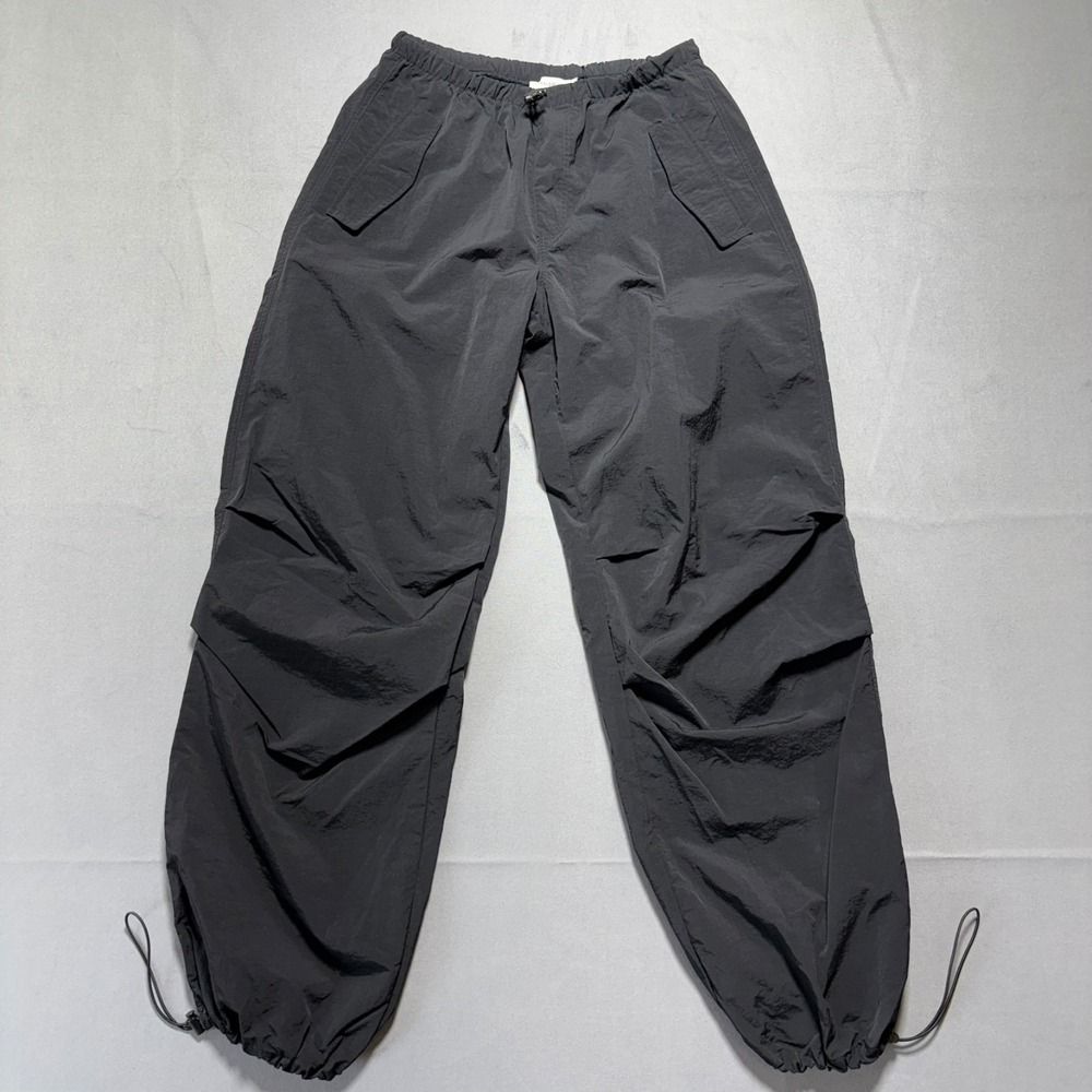 Pull&Bear Womens Black Toggle Drawcord Mid Rise Parachute Pants S